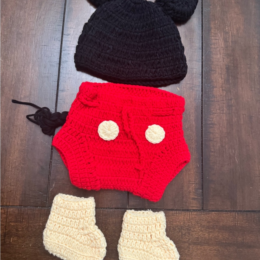 Handmade Black and Red Knit Baby Set